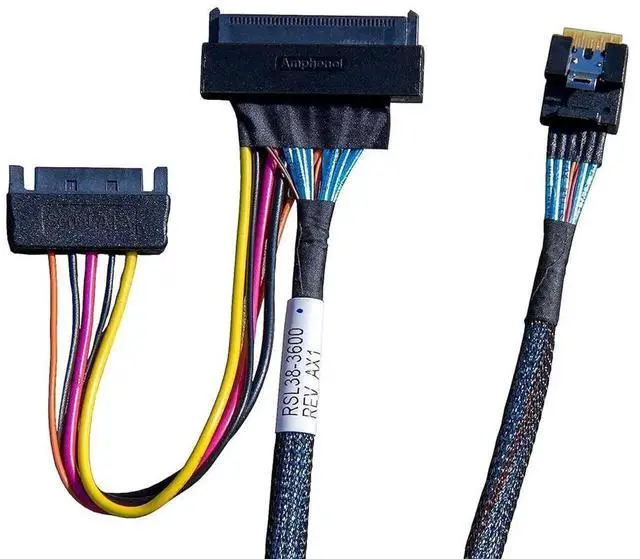 Alt view image 3 of 7 - PCIe Gen4 SlimSAS 4X to U.2 NVMe Cable, SFF-8654 to SFF-8639 with Power, 75CM