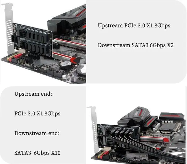 Alt view image 4 of 7 - PH58+PH57 PCIe 3.0 X1 to 10-Port SATA 6G Expansion Card, 6Gbps SATA Controller Adapter