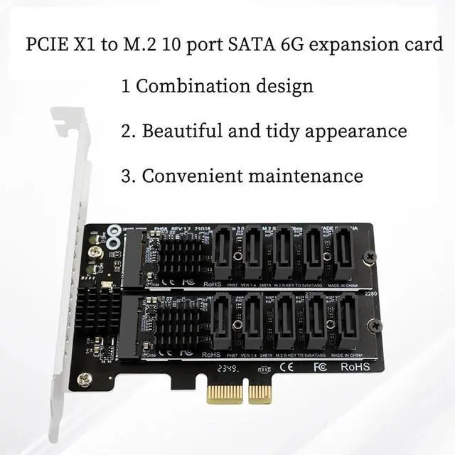 Alt view image 5 of 7 - PH58+PH57 PCIe 3.0 X1 to 10-Port SATA 6G Expansion Card, 6Gbps SATA Controller Adapter