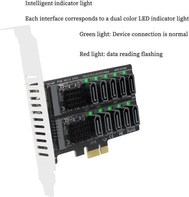 Alt view image 7 of 7 - PH58+PH57 PCIe 3.0 X1 to 10-Port SATA 6G Expansion Card, 6Gbps SATA Controller Adapter