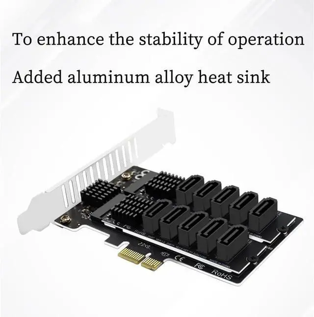 Alt view image 6 of 7 - PH58+PH57 PCIe 3.0 X1 to 10-Port SATA 6G Expansion Card, 6Gbps SATA Controller Adapter