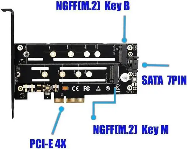 Alt view image 5 of 5 - M.2 NGFF Key B-M to PCIe 4X Adapter Card, SATA Expansion Card with Bracket & Heatsink for Desktop