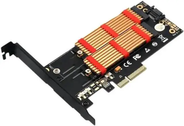 Alt view image 2 of 5 - M.2 NGFF Key B-M to PCIe 4X Adapter Card, SATA Expansion Card with Bracket & Heatsink for Desktop