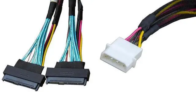 Alt view image 2 of 3 - MCIO x8 to 2 U.2 NVMe Cable, SFF-TA-1016 to Dual SFF-8639 with Power, PCIe 4.0, 80CM