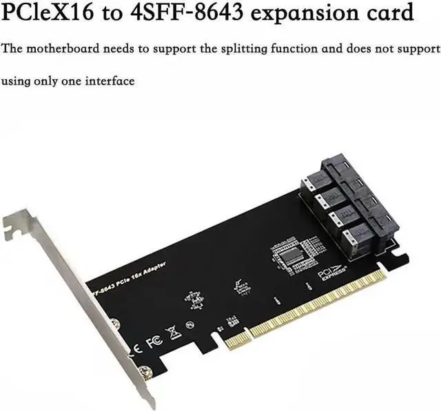 Alt view image 4 of 7 - PCIe 3.0 x16 to U.2 SFF-8643 NVMe Expansion Card, 4 Ports Adapter, Compatible with PCIe x8/x16 Slots