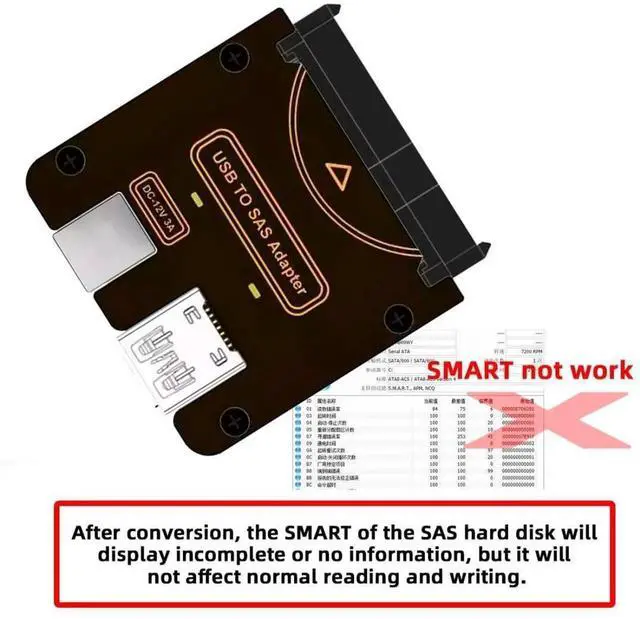 Alt view image 2 of 7 - USB 3.0 to SAS Adapter, SFF-8482 Converter for 2.5/3.5" SAS Hard Drives