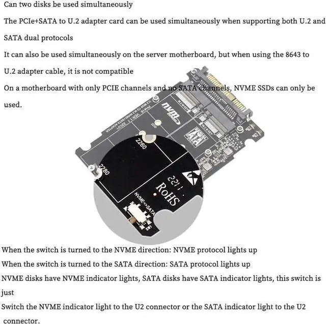 Alt view image 3 of 7 - PH416 M.2 NVMe PCIe 3.0 X4 to U.2 SFF8639 Adapter Card, 6Gbps Compatible, Supports 2.5" SSD, B/M Key, 2230-2280 (PH416BOX)