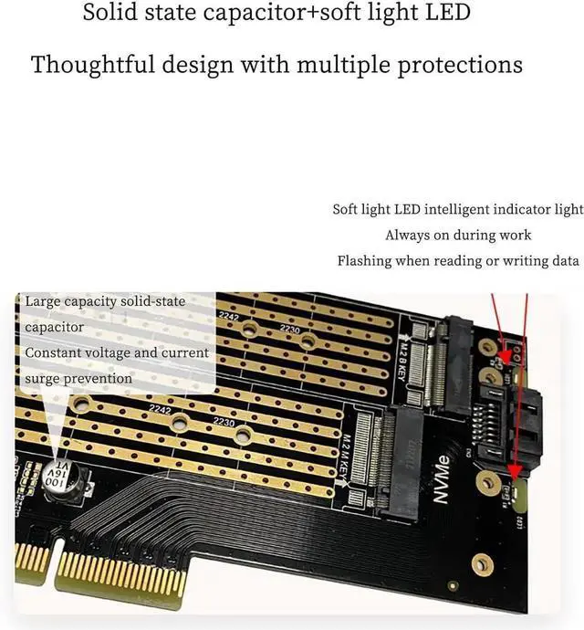 Alt view image 4 of 6 - PCIe 3.0 to M.2 NVMe NGFF SSD Adapter Card, High Speed Desktop Expansion Card, Supports M Key/B Key/B&M Key, 2230-22110 Size (Single Slot NVMe MKey)