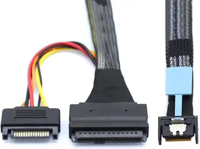 Main image of MCIO 4X (Mini Cool Edge IO) to U.2 SFF-8639 NVMe PCIe Cable, PCIe 5.0/4.0/3.0 x4, 15Pin SATA Power, for Motherboard Server SSD