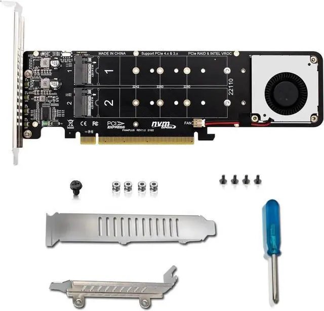 Main image of PH44PLUS PCIe 4.0 x16 to 4×M.2 M-Key NVMe SSD RAID Expansion Card, 4-Port Splitter Adapter, 2U Server Ready