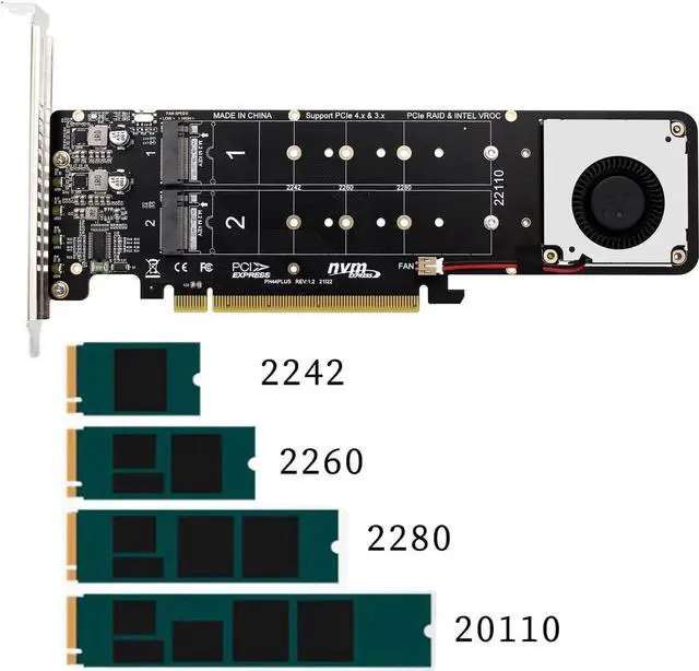 Alt view image 6 of 6 - PH44PLUS PCIe 4.0 x16 to 4×M.2 M-Key NVMe SSD RAID Expansion Card, 4-Port Splitter Adapter, 2U Server Ready