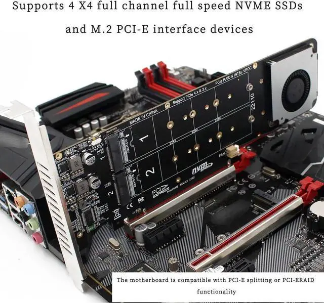 Alt view image 2 of 6 - PH44PLUS PCIe 4.0 x16 to 4×M.2 M-Key NVMe SSD RAID Expansion Card, 4-Port Splitter Adapter, 2U Server Ready