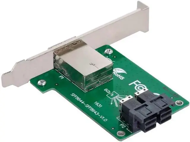 Main image of Mini SAS HD SFF-8644 to SFF-8643 Dual Ports PCBA Adapter Card, Low Profile Bracket