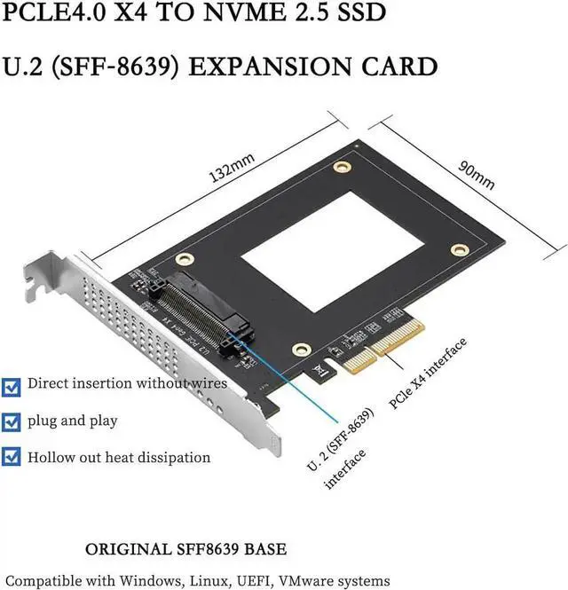 Alt view image 6 of 7 - IO-PCE8639A-U2 PCIe 4.0 x4 to U.2 SFF-8639 Expansion Card, 7000MB/s Adapter for 2.5" NVMe SSD, Bus Powered for Server & Workstation