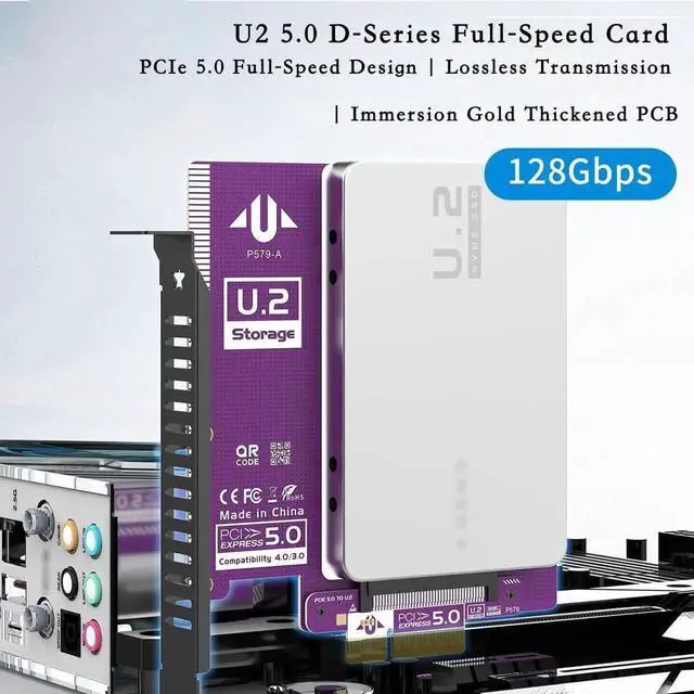 Alt view image 5 of 5 - P579 PCIe to U.2 U.3 NVMe SSD Adapter Card, 128Gbps/64Gbps High Speed Expansion Board with Gold-Plated Connector & Heat Dissipation