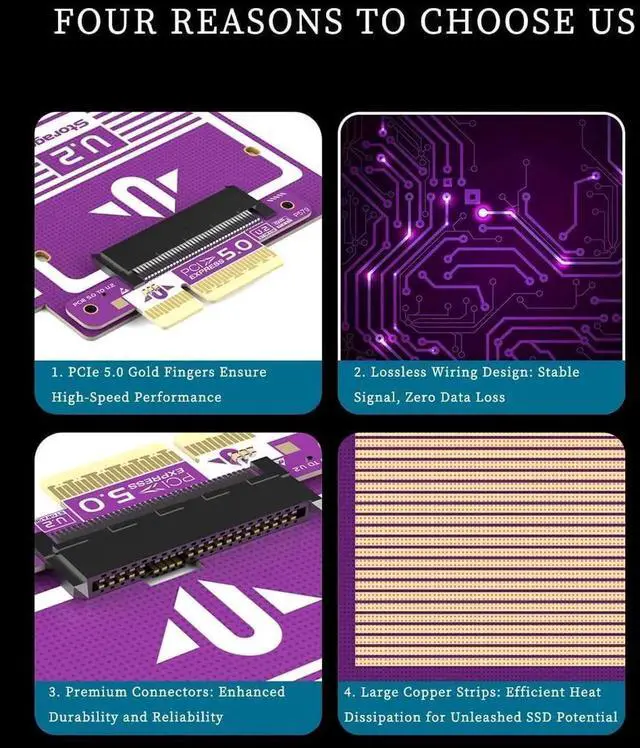 Alt view image 2 of 5 - P579 PCIe to U.2 U.3 NVMe SSD Adapter Card, 128Gbps/64Gbps High Speed Expansion Board with Gold-Plated Connector & Heat Dissipation