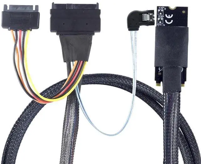 Main image of M.2 M-Key SFF-8643 to U.2 SFF-8639 Right Angle Cable, 12Gbps 32AWG with SATA 15Pin & 7Pin, 1m for NVMe SSD RAID Controller