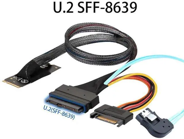 Alt view image 4 of 6 - M.2 M-Key SFF-8643 to U.2 SFF-8639 Right Angle Cable, 12Gbps 32AWG with SATA 15Pin & 7Pin, 1m for NVMe SSD RAID Controller