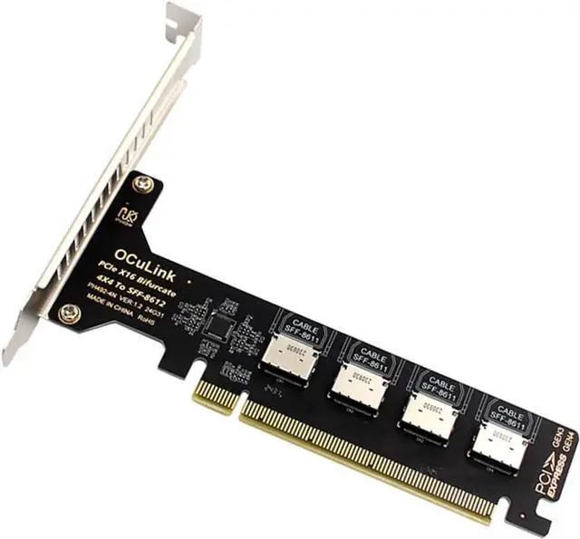 Main image of PCIe 4.0 x16 to 4-Port OCuLink Adapter, SFF-8611/SFF-8612, VROC RAID0 for U.2 SSD & eGPU Dock