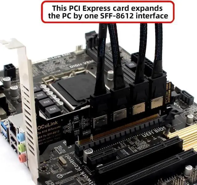 Alt view image 6 of 7 - PCIe 4.0 x16 to 4-Port OCuLink Adapter, SFF-8611/SFF-8612, VROC RAID0 for U.2 SSD & eGPU Dock