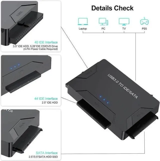 Alt view image 5 of 7 - IDE SATA to USB 3.0 Adapter, USB & Type-C External Hard Drive Converter with Power, for 2.5/3.5 HDD SSD & 5.25" DVD CD-ROM Drive