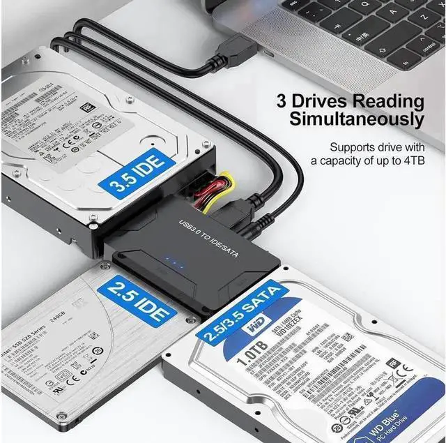 Alt view image 4 of 7 - IDE SATA to USB 3.0 Adapter, USB & Type-C External Hard Drive Converter with Power, for 2.5/3.5 HDD SSD & 5.25" DVD CD-ROM Drive
