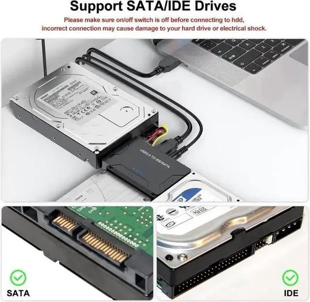 Alt view image 6 of 7 - IDE SATA to USB 3.0 Adapter, USB & Type-C External Hard Drive Converter with Power, for 2.5/3.5 HDD SSD & 5.25" DVD CD-ROM Drive