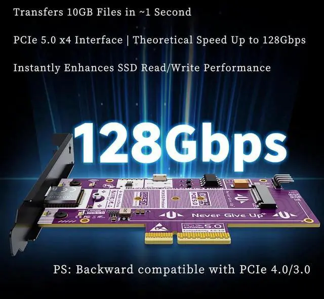 Alt view image 2 of 7 - P560RPO PCIe 5.0 x16 to M.2 NVMe SSD Adapter Card, 128Gbps 10000MB/s with Aluminum Heatsink