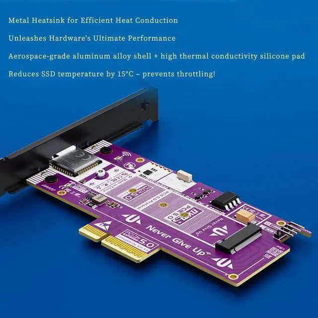 Alt view image 3 of 7 - P560RPO PCIe 5.0 x16 to M.2 NVMe SSD Adapter Card, 128Gbps 10000MB/s with Aluminum Heatsink