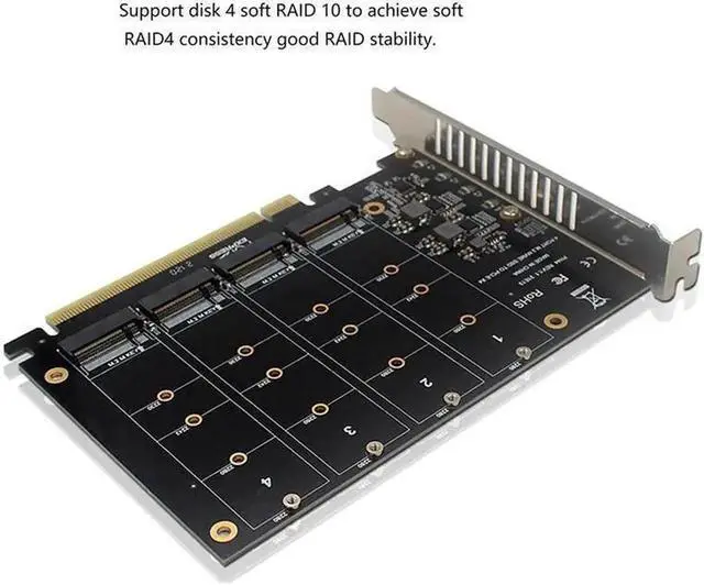 Alt view image 3 of 4 - 4-Port PCIe M.2 NVMe SSD Expansion Card for Motherboard Storage Upgrade