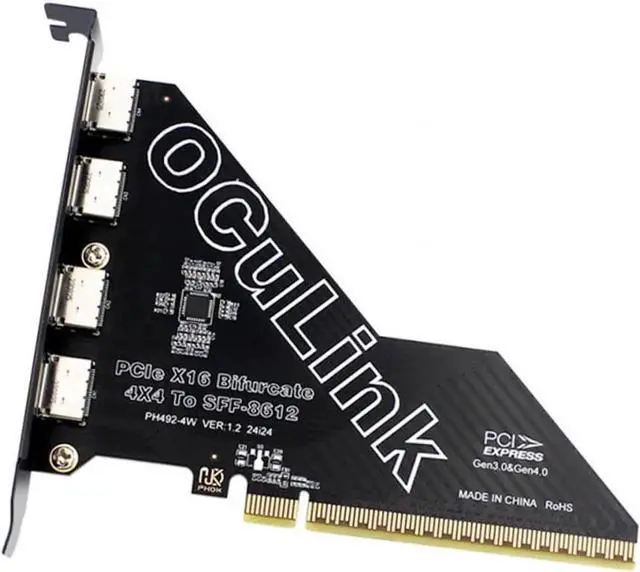 Main image of PCIe 4.0 x16 to 4-Port OCuLink Adapter, SFF-8611/SFF-8612, VROC RAID 0 for U.2 SSD & eGPU Dock
