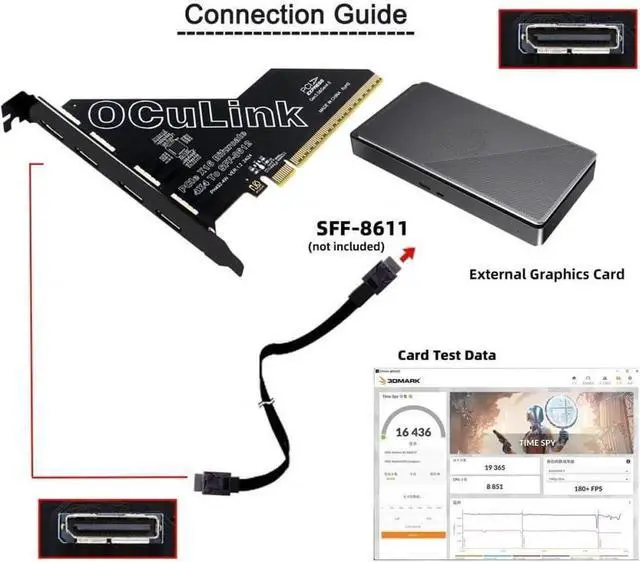 Alt view image 5 of 7 - PCIe 4.0 x16 to 4-Port OCuLink Adapter, SFF-8611/SFF-8612, VROC RAID 0 for U.2 SSD & eGPU Dock
