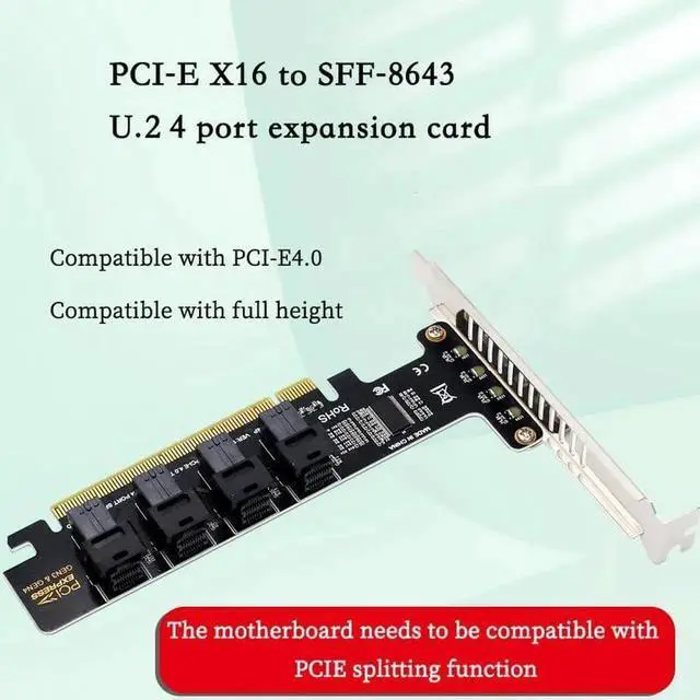 Alt view image 2 of 7 - PH49 PCIe 4.0 x16 to 4-Port U.2 NVMe Expansion Card, SFF-8643/SFF-8639, PCIe Split Function, Full Height, for PCIe x4/x8/x16 Slots
