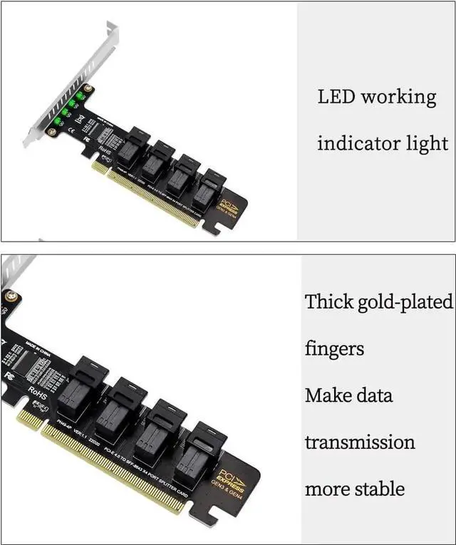 Alt view image 4 of 7 - PH49 PCIe 4.0 x16 to 4-Port U.2 NVMe Expansion Card, SFF-8643/SFF-8639, PCIe Split Function, Full Height, for PCIe x4/x8/x16 Slots