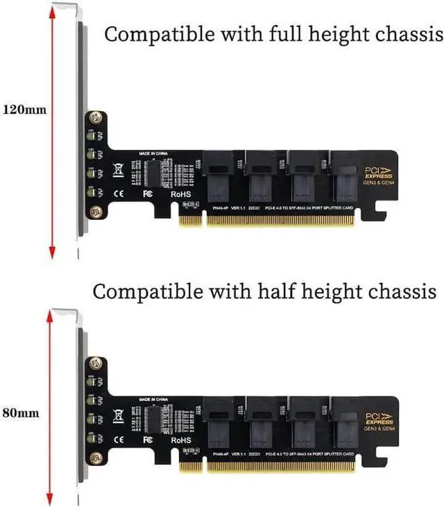 Alt view image 7 of 7 - PH49 PCIe 4.0 x16 to 4-Port U.2 NVMe Expansion Card, SFF-8643/SFF-8639, PCIe Split Function, Full Height, for PCIe x4/x8/x16 Slots