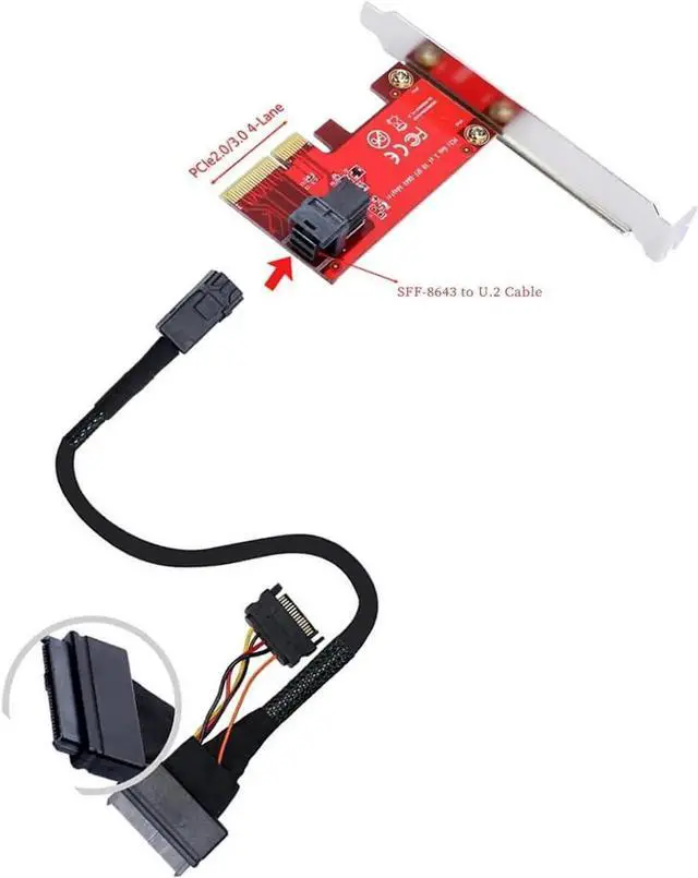 Alt view image 2 of 6 - PCIe 3.0 x4 to U.2 SFF-8643 NVMe Adapter Card, 32Gbps, for 2.5" SFF-8639 U.2 SSD