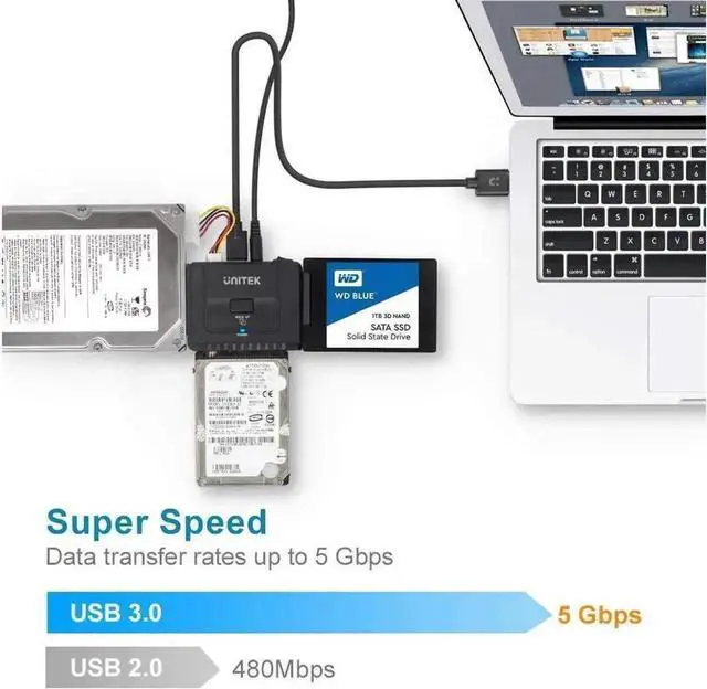 Alt view image 6 of 7 - Unitek USB 3.0 to IDE & SATA Hard Drive Adapter Kit, 5Gbps Converter for 2.5" / 3.5" HDD & SSD, One-Touch Backup, with 12V/2A Power Adapter