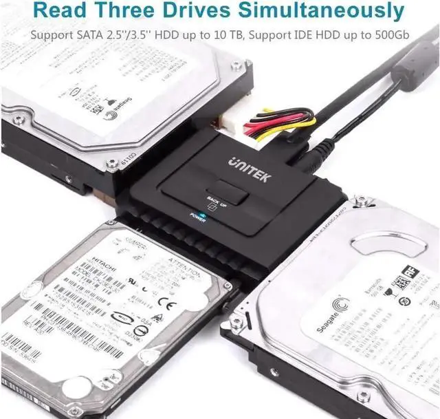 Alt view image 4 of 7 - Unitek USB 3.0 to IDE & SATA Hard Drive Adapter Kit, 5Gbps Converter for 2.5" / 3.5" HDD & SSD, One-Touch Backup, with 12V/2A Power Adapter