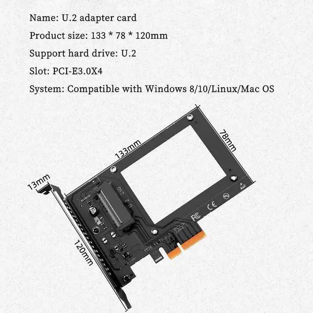 Alt view image 3 of 7 - SFF8639 U.2 to PCIe 3.0 x4 Adapter Card, Supports U.2 NVMe SSD, No Extra Power Required