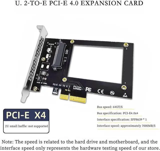 Alt view image 2 of 7 - SFF8639 U.2 to PCIe 3.0 x4 Adapter Card, Supports U.2 NVMe SSD, No Extra Power Required