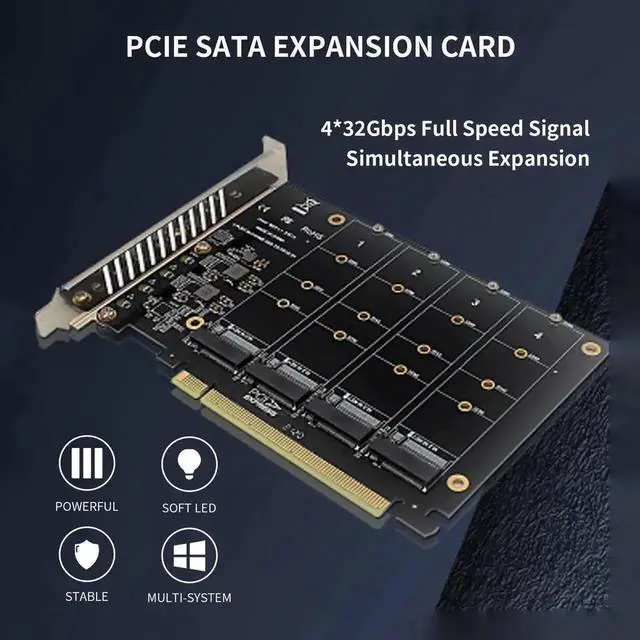 Alt view image 3 of 7 - ph44 4-Port M.2 NVMe to PCIe X16 Adapter Card, 4×32Gbps Host Controller Card for 2230/2242/2260/2280 SSDs, Driver-Free with Mounting Accessories