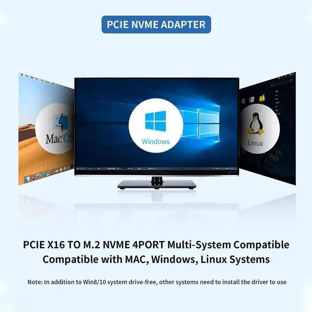 Alt view image 5 of 7 - ph44 4-Port M.2 NVMe to PCIe X16 Adapter Card, 4×32Gbps Host Controller Card for 2230/2242/2260/2280 SSDs, Driver-Free with Mounting Accessories