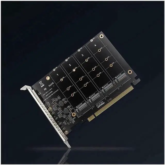 Alt view image 2 of 7 - ph44 4-Port M.2 NVMe to PCIe X16 Adapter Card, 4×32Gbps Host Controller Card for 2230/2242/2260/2280 SSDs, Driver-Free with Mounting Accessories