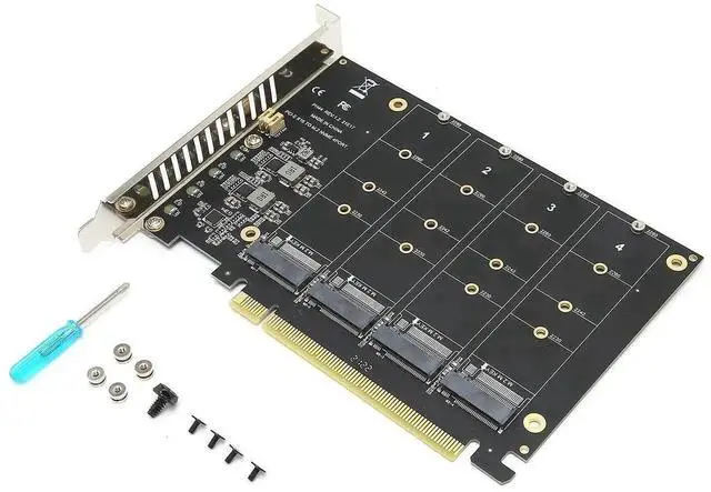 Alt view image 7 of 7 - ph44 4-Port M.2 NVMe to PCIe X16 Adapter Card, M-Key SSD Expansion Converter for PC