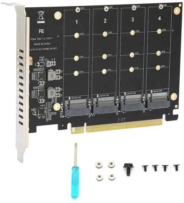 Alt view image 3 of 7 - ph44 4-Port M.2 NVMe to PCIe X16 Adapter Card, M-Key SSD Expansion Converter for PC