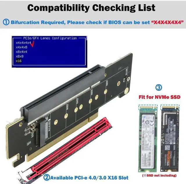 Alt view image 3 of 7 - PCIe 4.0 X16 to Dual M.2 NVMe + Extra PCIe X16 (x8 Signal) Adapter Card, Supports 2230/2242/2260/2280/22110 SSD, PCIe Bifurcation Required