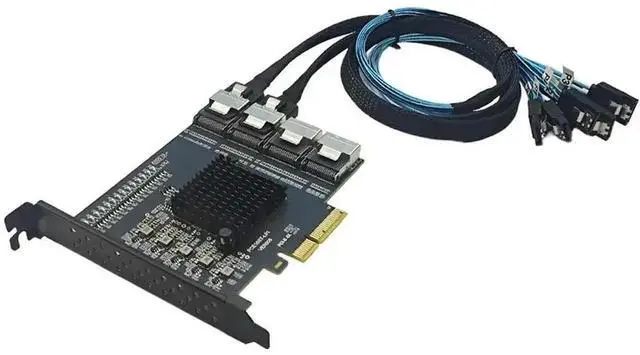 Main image of PCIe X4 to 16-Port SATA 3.0 Expansion Card, PCIe 4X to 4-Port MiniSAS SFF-8073 Riser Card with 4 PCS SFF-8087 to 4 SATA Cables