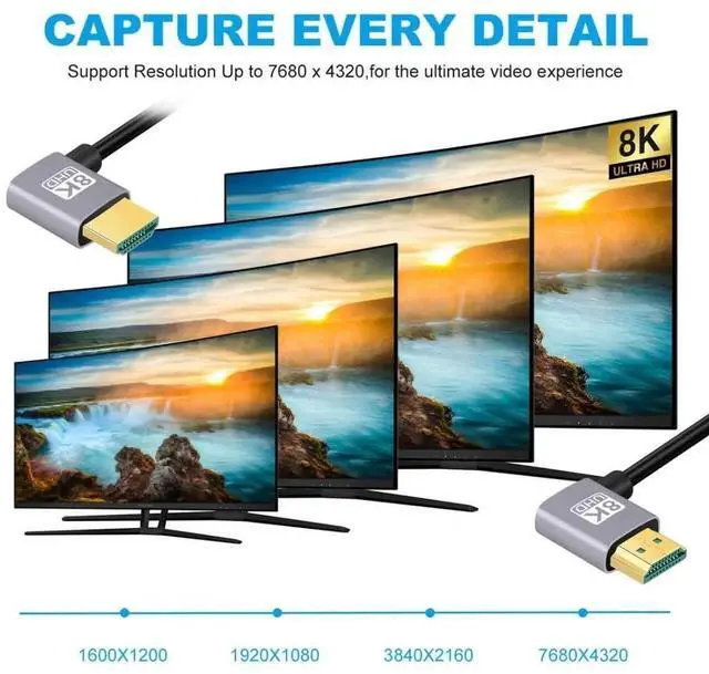 Alt view image 5 of 7 - 0.5M 90 Degree Angled HDMI 2.1 Cable, Left & Right Elbow Male to Male Cord, 8K@60Hz 4K@120Hz 48Gbps Gold-Plated HDMI Cable