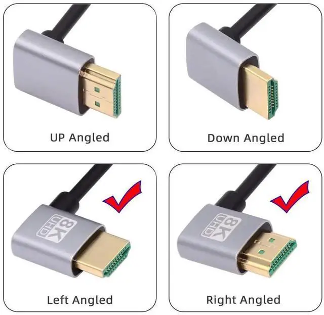 Alt view image 6 of 7 - 0.5M 90 Degree Angled HDMI 2.1 Cable, Left & Right Elbow Male to Male Cord, 8K@60Hz 4K@120Hz 48Gbps Gold-Plated HDMI Cable
