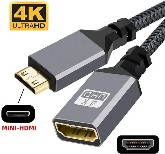 Alt view image 4 of 7 - Mini HDMI to HDMI Extension Cable, Mini HDMI 1.4 Male to HDMI Female 4K Cord for Camera, Laptop, DV, MP4
